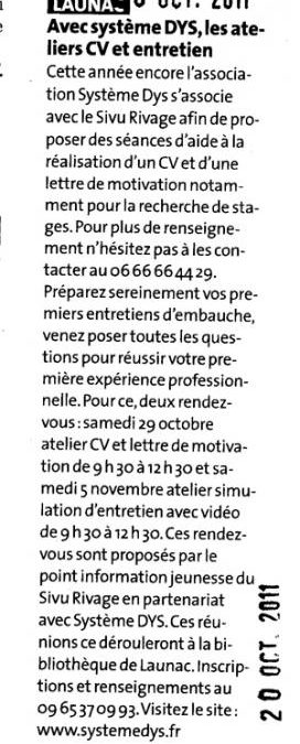 Séances d&rsquo;aide à la réalisation d&rsquo;un CV et d&rsquo;une lettre de motivation pour de jeunes adultes DYS
